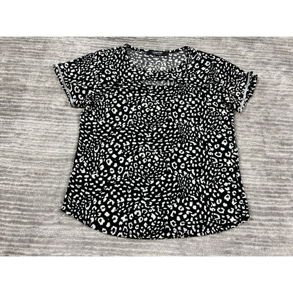 Louise Paris Top Womens Medium Black & White Rhinestone‎ Accent Blouse